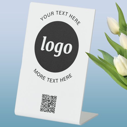 Simple Logo and Text QR Code Business Pedestal Sign