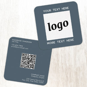 Simple Logo and Text QR Code Charcoal Gray Square Business Card