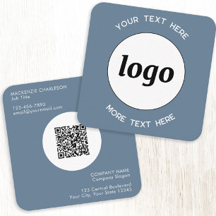 Simple Logo and Text QR Code Dusty Blue Gray Square Business Card