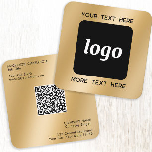 Simple Logo and Text QR Code Gold Square Business Card
