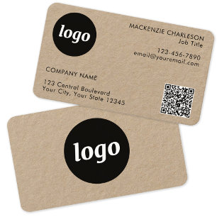 Simple Logo and Text QR Code Kraft Business Card