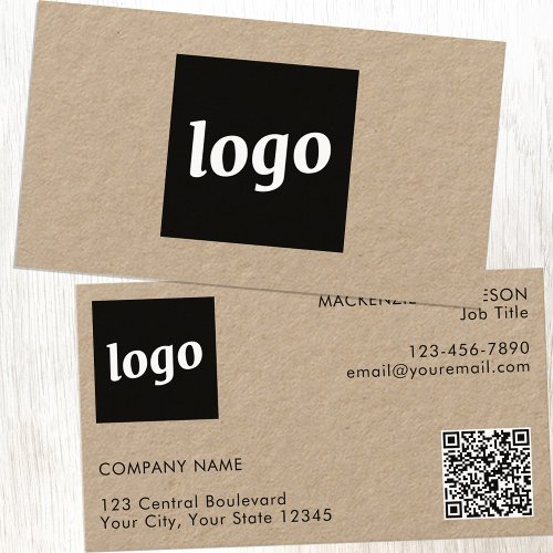 Simple Logo and Text QR Code Kraft Business Card