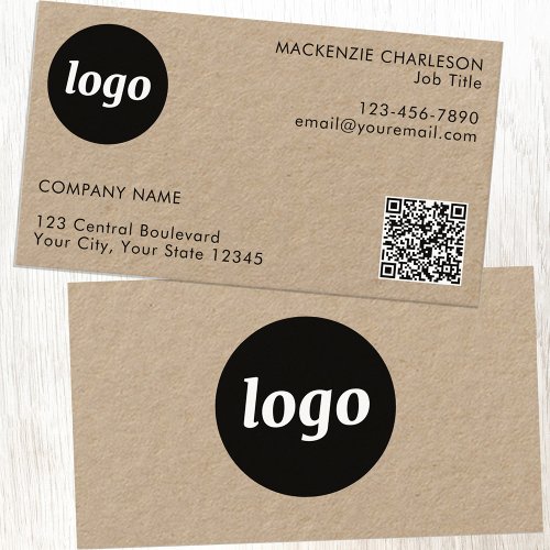 Simple Logo and Text QR Code Kraft Business Card