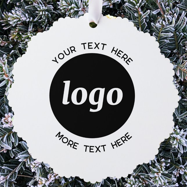 Simple Logo and Text QR Code Ornament Card (Simple logo with custom text business branding promotional holiday paper ornament card)