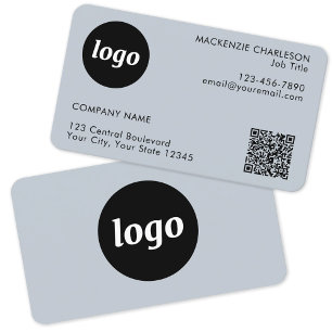 Simple Logo and Text QR Code Powder Blue Business Card