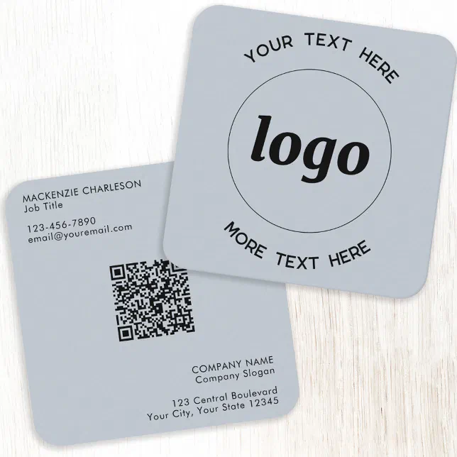 Simple Logo and Text QR Code Powder Blue Square Business Card | Zazzle