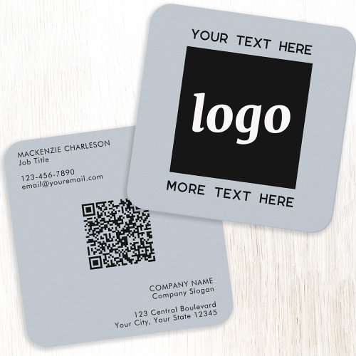 Simple Logo and Text QR Code Powder Blue Square Business Card