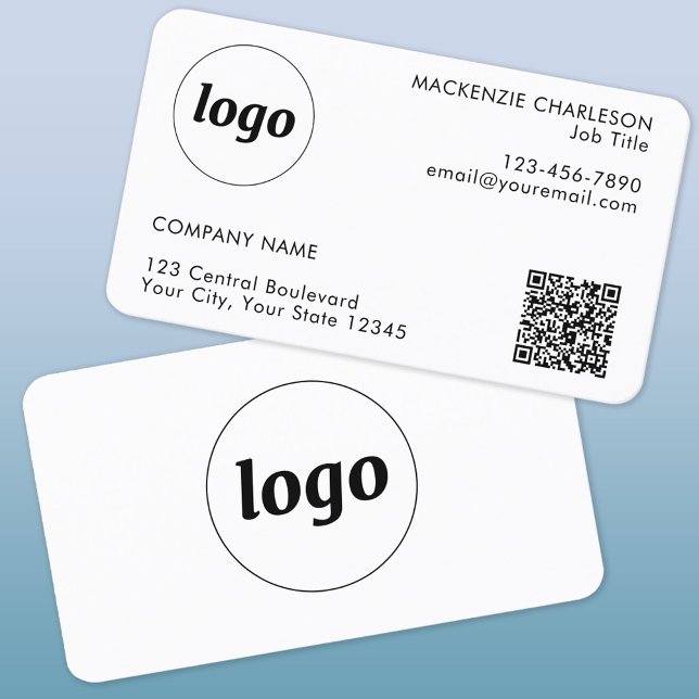 Simple Logo and Text QR Code Professional Business Card (Logo with QR code and custom text business card)