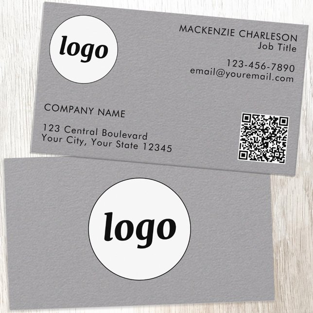 Simple Logo and Text QR Code Professional Business Card (Simple logo QR code with custom text promotional branding business card)