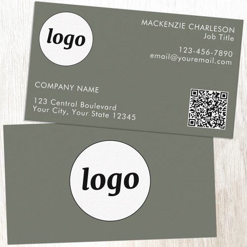 Simple Logo and Text QR Code Sage Green Business Card