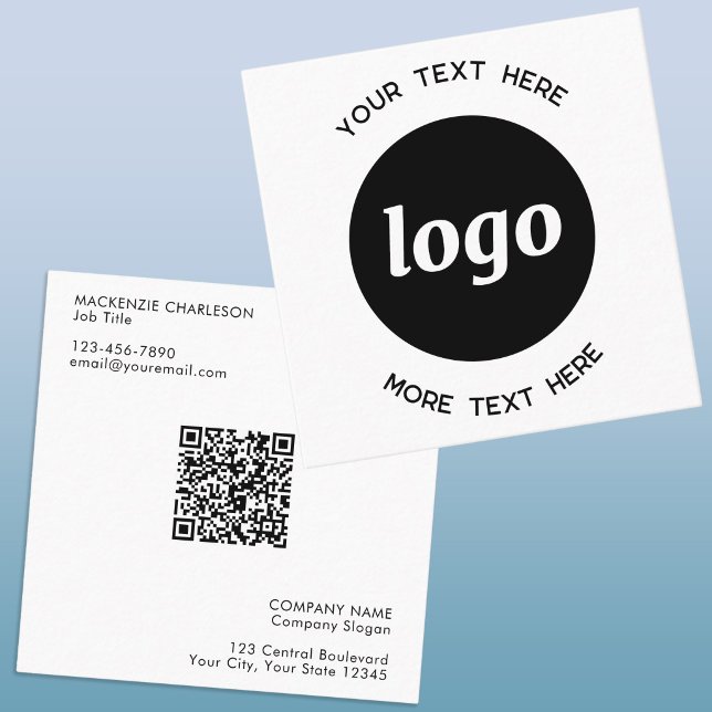 Simple Logo and Text QR Code Square Business Card (Modern simple logo QR code square business card)