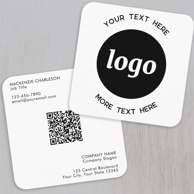 Simple Logo and Text QR Code Square Business Card (Logo with QR code and custom text professional square business card)