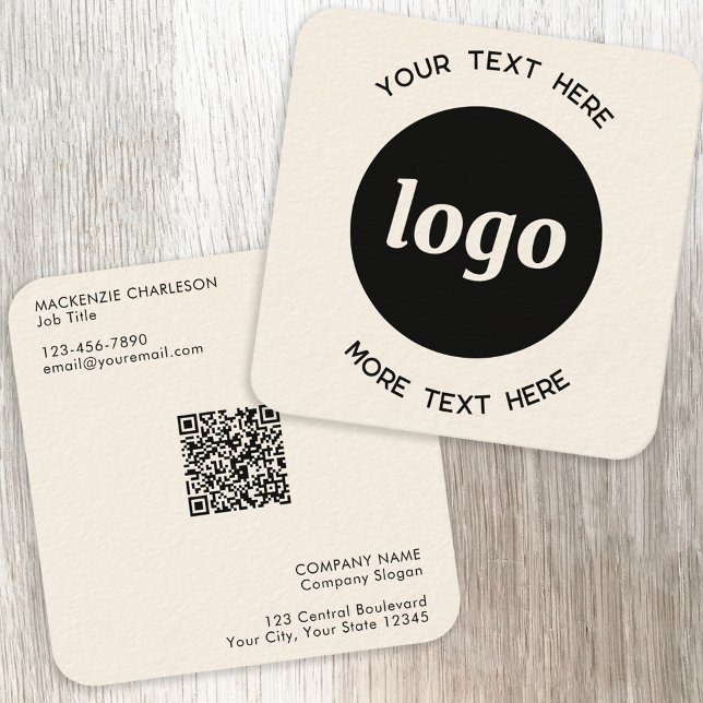Simple Logo and Text QR Code Square Business Card (Simple logo QR code with custom text business branding promotional professional business card)