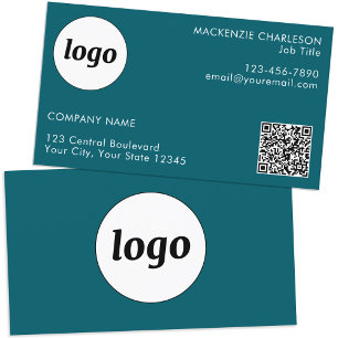 Simple Logo and Text QR Code Teal Green Business Card