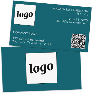 Simple Logo and Text QR Code Teal Green Business Card