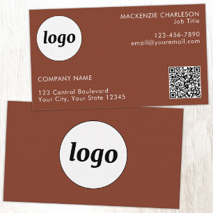 Simple Logo and Text QR Code Terracotta Business Card