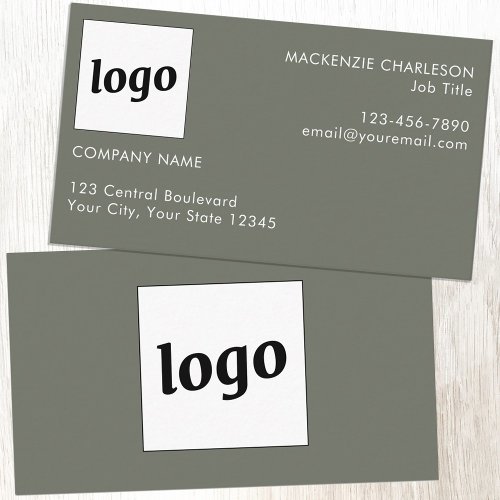 Simple Logo and Text Sage Green Business Card