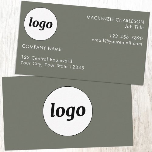 Simple Logo and Text Sage Green Business Card