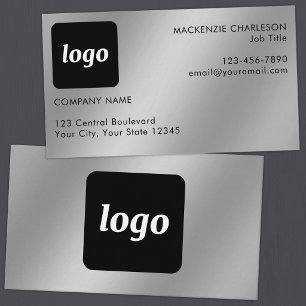 Simple Logo and Text Silver Effect Business Card