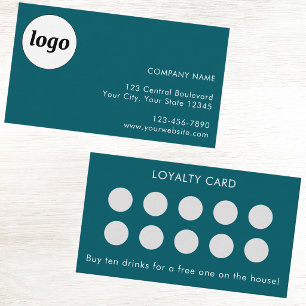 Simple Logo and Text Teal Customer Loyalty Card