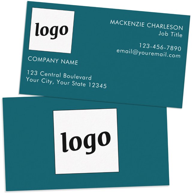 Simple Logo and Text Teal Green Business Card (Simple logo custom text professional branding business card teal green)