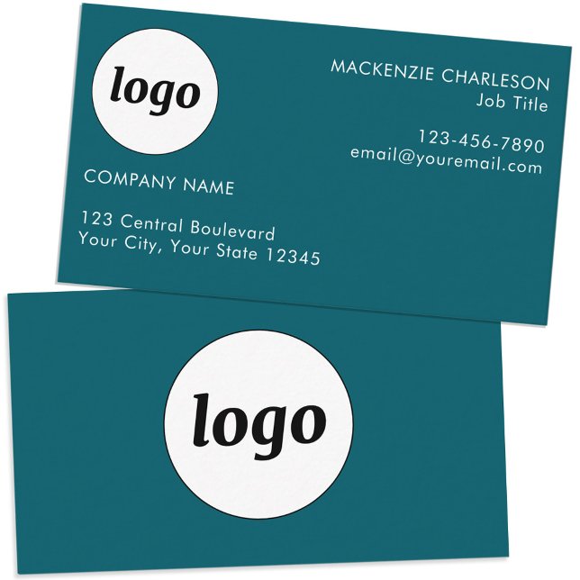 Simple Logo and Text Teal Green Business Card (Simple logo custom text professional branding business card teal green)