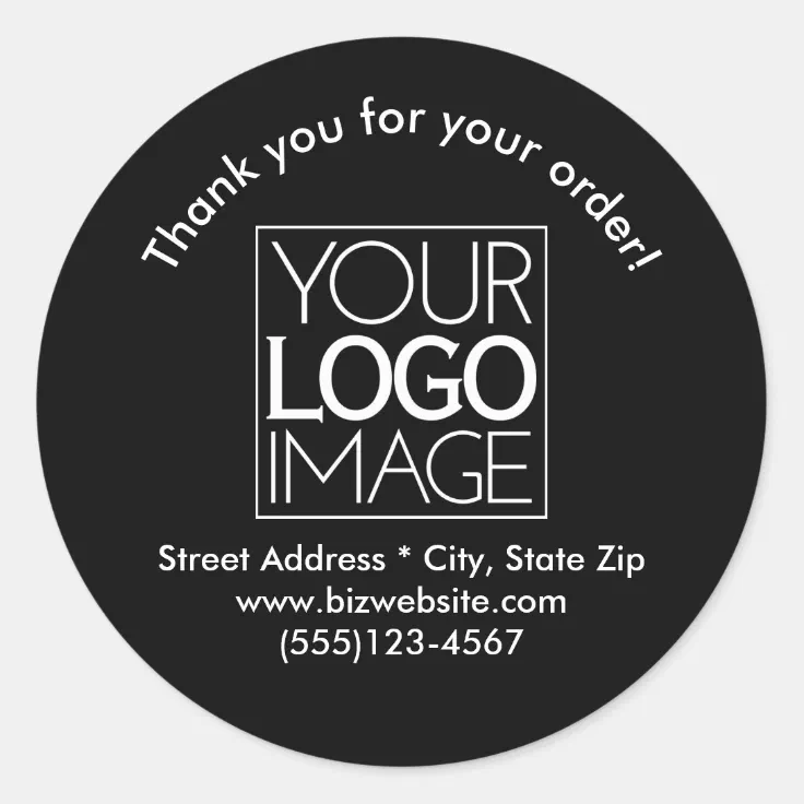 Simple Logo Black White Business Thank You Classic Round Sticker | Zazzle