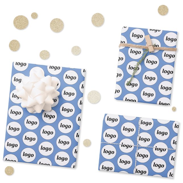 Simple Logo Business Branding Pattern Blue Wrapping Paper Sheets (Logo pattern business promotional branding blue wrapping paper sheets)
