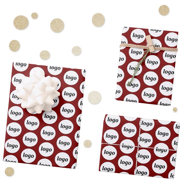 Simple Logo Business Branding Pattern Burgundy Wrapping Paper Sheets (Simple logo pattern business branding promotional wrapping paper sheets)