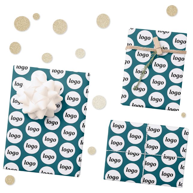 Simple Logo Business Branding Pattern Teal Green Wrapping Paper Sheets (Simple logo pattern business branding promotional wrapping paper sheets)