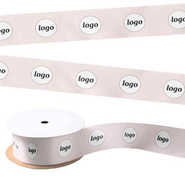 Simple Logo Business Pattern Blush Pink Satin Ribbon (Simple logo with custom text business branding promotional blush pink ribbon)