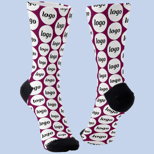 Simple Logo Business Pattern Dark Magenta Pink Socks