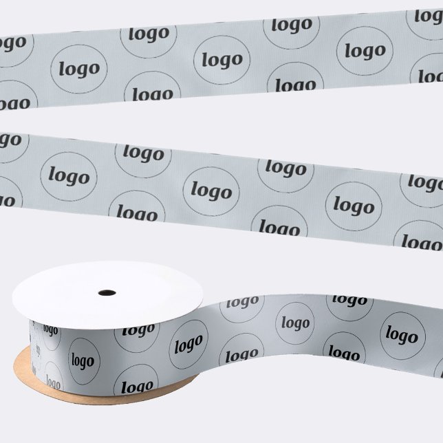 Simple Logo Business Promotional Blue Satin Ribbon (Logo pattern business promotional dusty pastel powder blue satin ribbon)