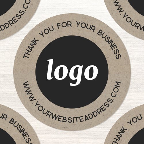 Simple Logo Business Thank You Brown Paper Effect Classic Round Sticker