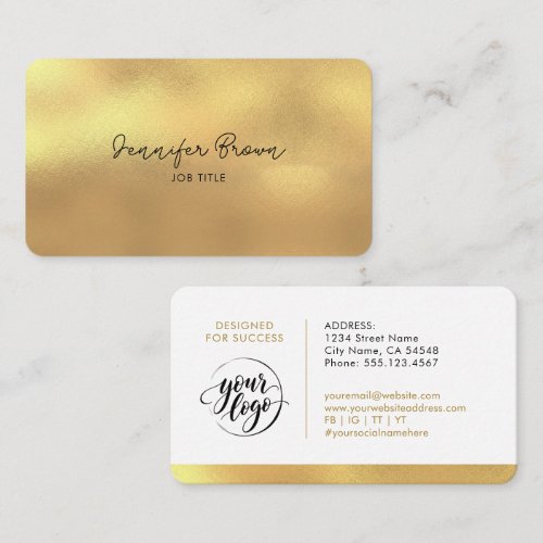 Simple Logo Chic Gold Metallic Business Job Title Card