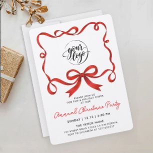 Simple Logo Christmas Red Ribbon Bow Calligraphy Invitation