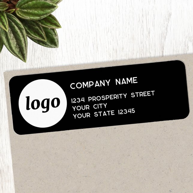 Simple Logo Company Black Return Address Label (Logo with text business promotional return address label)