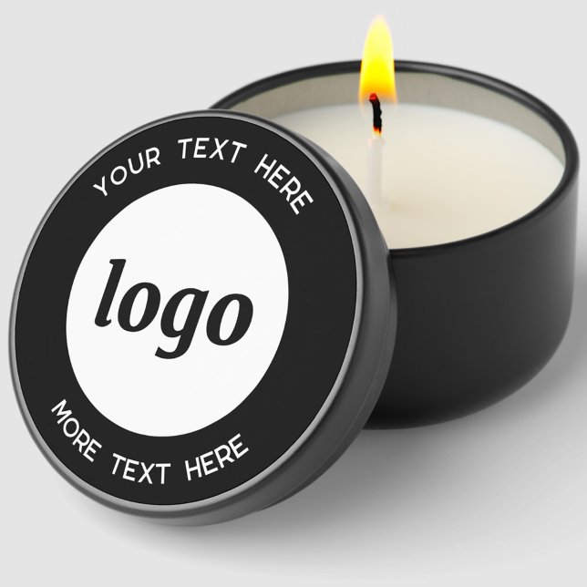 Simple Logo Custom Text Black Business Promotional Mini Candle Favors (Simple logo with custom text business branding promotional black mini soy candle)