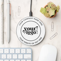 Simple Logo Custom Text Business White  Wireless Charger