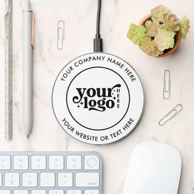 Simple Logo Custom Text Business White  Wireless Charger (Desk)