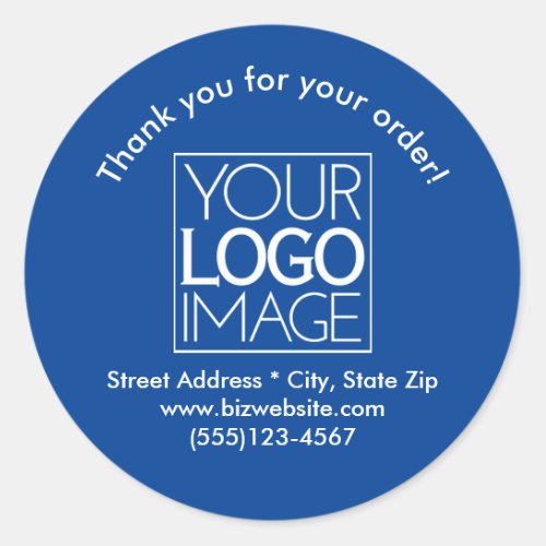 Simple Logo Dark Blue  White Business Thank You Classic Round Sticker