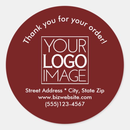 Simple Logo Dark Red  White Business Thank You Classic Round Sticker
