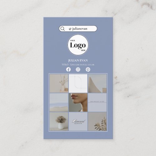 Simple Logo Dusty Blue Instagram Photo Collage Business Card