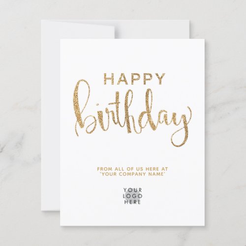 Simple Logo Faux Gold Glitter Happy Birthday Card