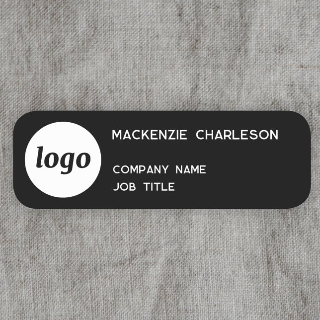 Simple Logo Minimalist Black Name Tag (Logo with text business promotional name badge)