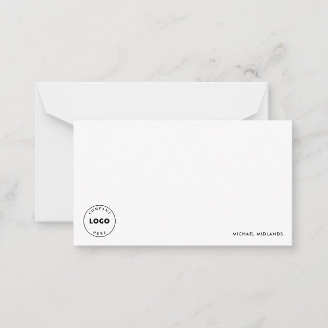 Simple Logo Minimalist Black White Business Note Card (Front)