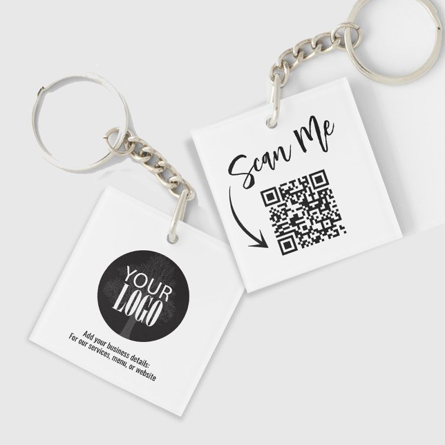 Simple Logo Minimalist QR Code  Keychain (Add your logo and QR code keychain.)
