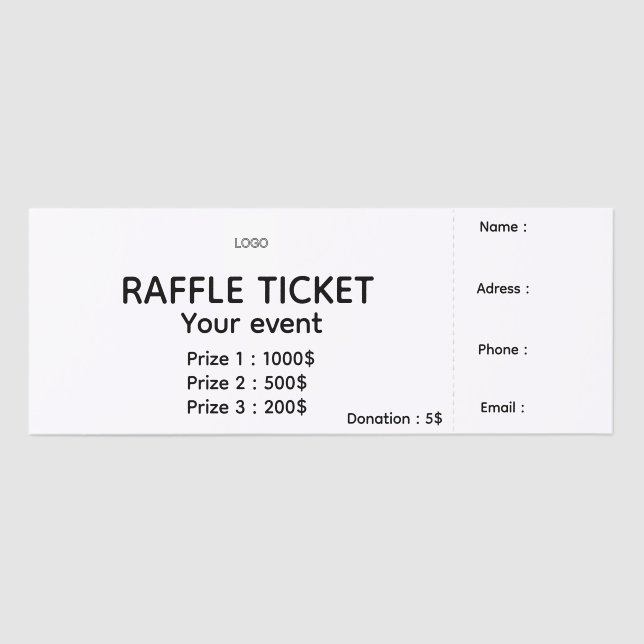 Simple logo minimalist raffle event tickets (Front)