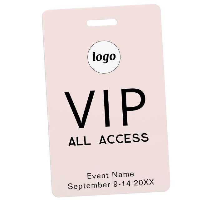 Simple Logo Minimalist VIP All Access Pass Event Badge (Simple logo with custom text business branding promotional blush pink VIP all access ID pass)