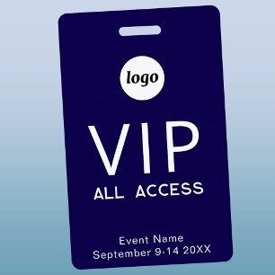 Simple Logo Minimalist VIP Event Navy Blue Badge